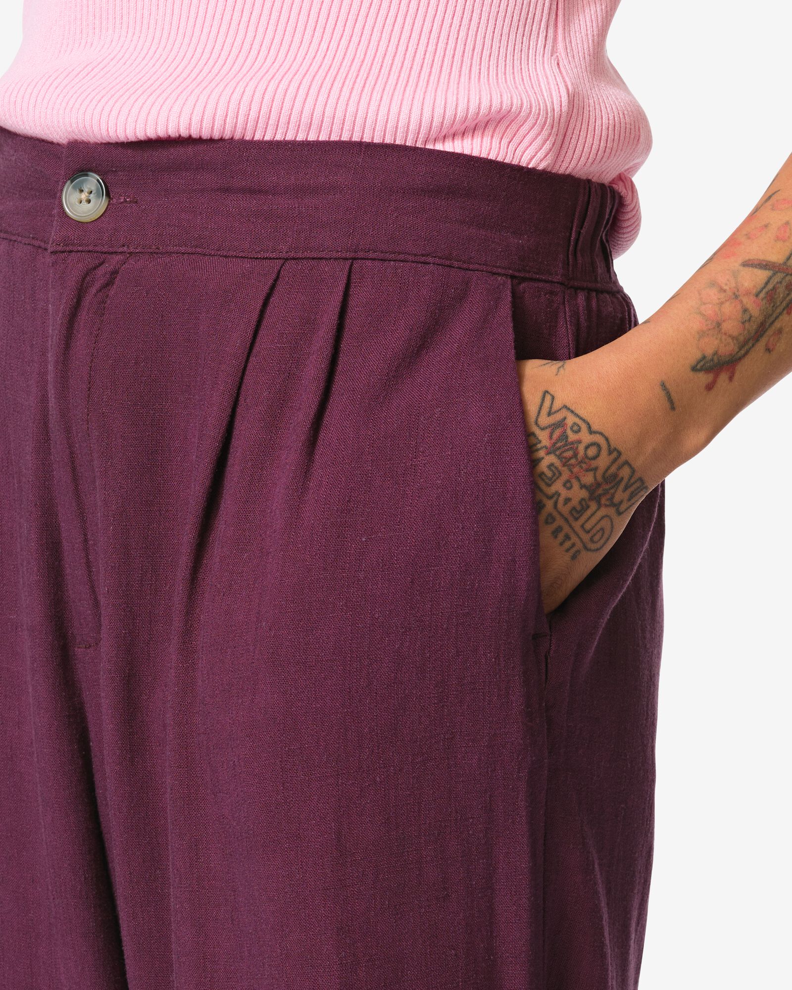 damesbroek Selma met linnen donkerrood - 36200460DARKRED - HEMA