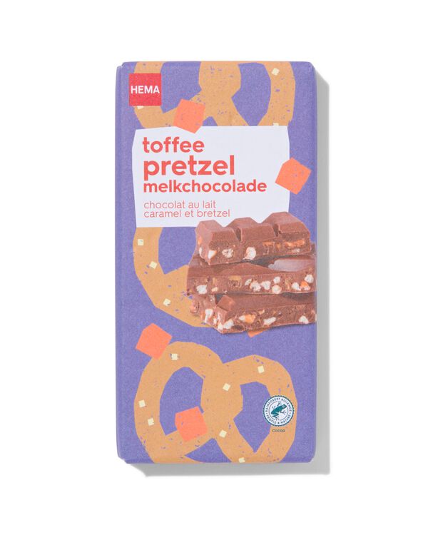 chocoladereep melk toffee pretzel 180gram - 10350034 - HEMA