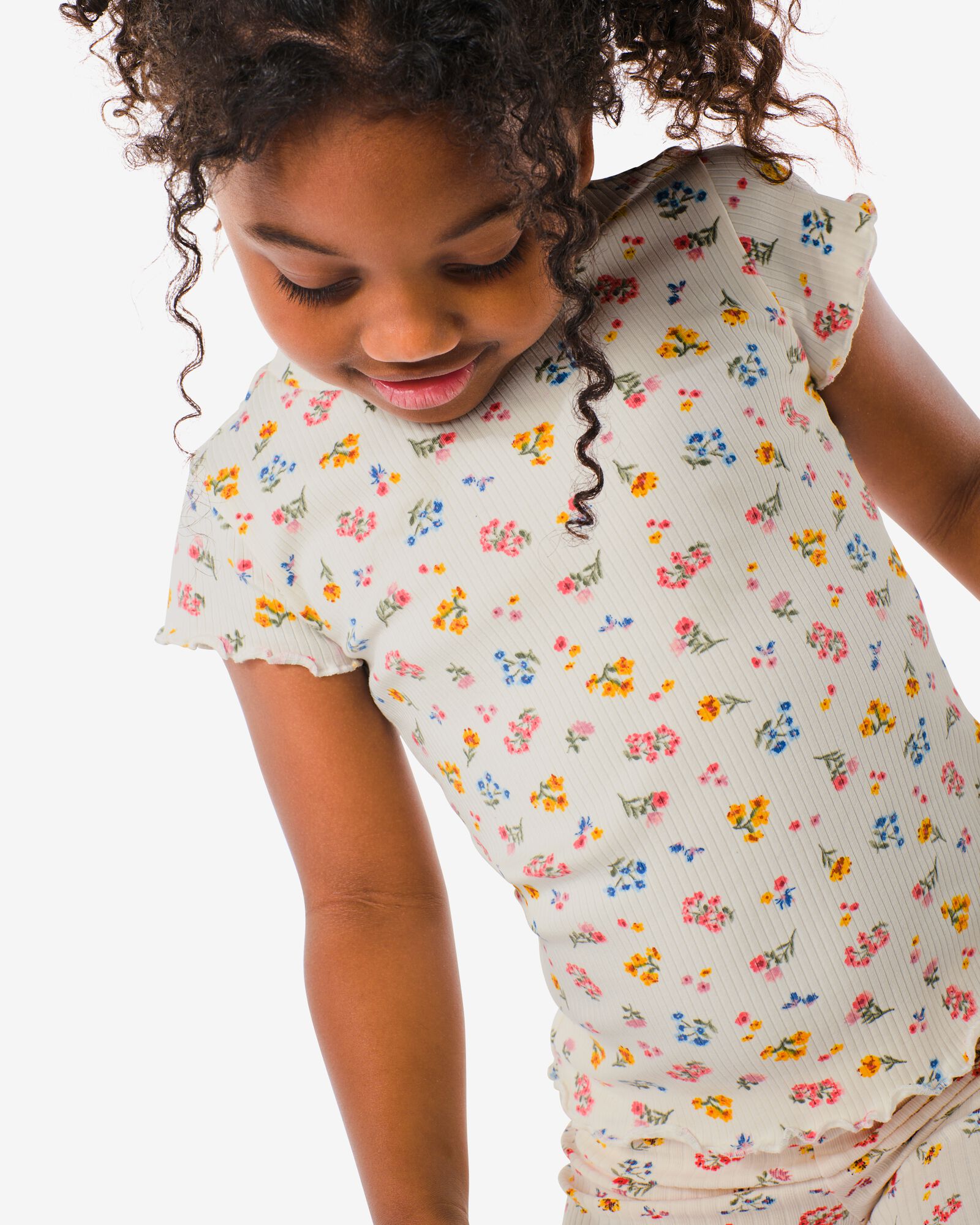kinder t-shirt met ribbels gebroken wit - 1000030749 - HEMA