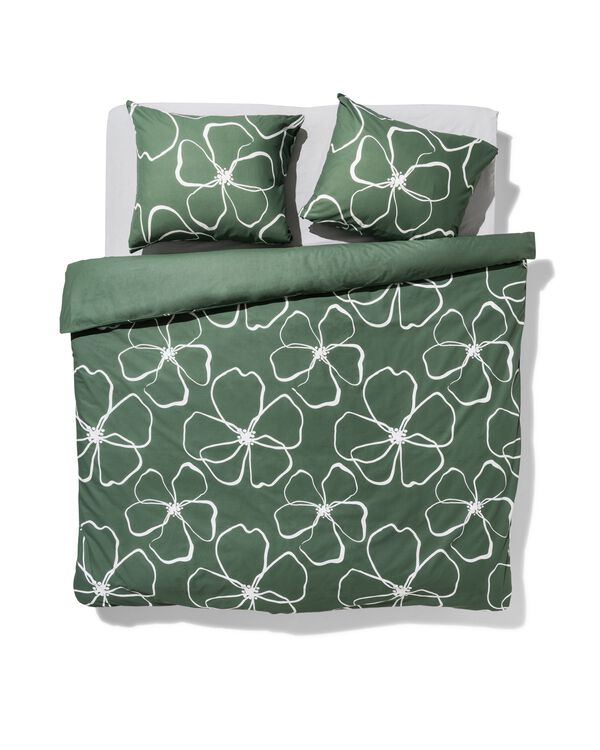 dekbedovertrek 200x200/220 zacht katoen bloem groen - 5730112 - HEMA