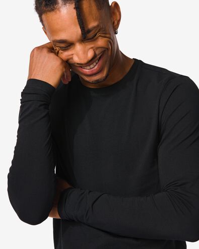 heren shirt slim fit o-hals lange mouw zwart zwart - 1000009854 - HEMA