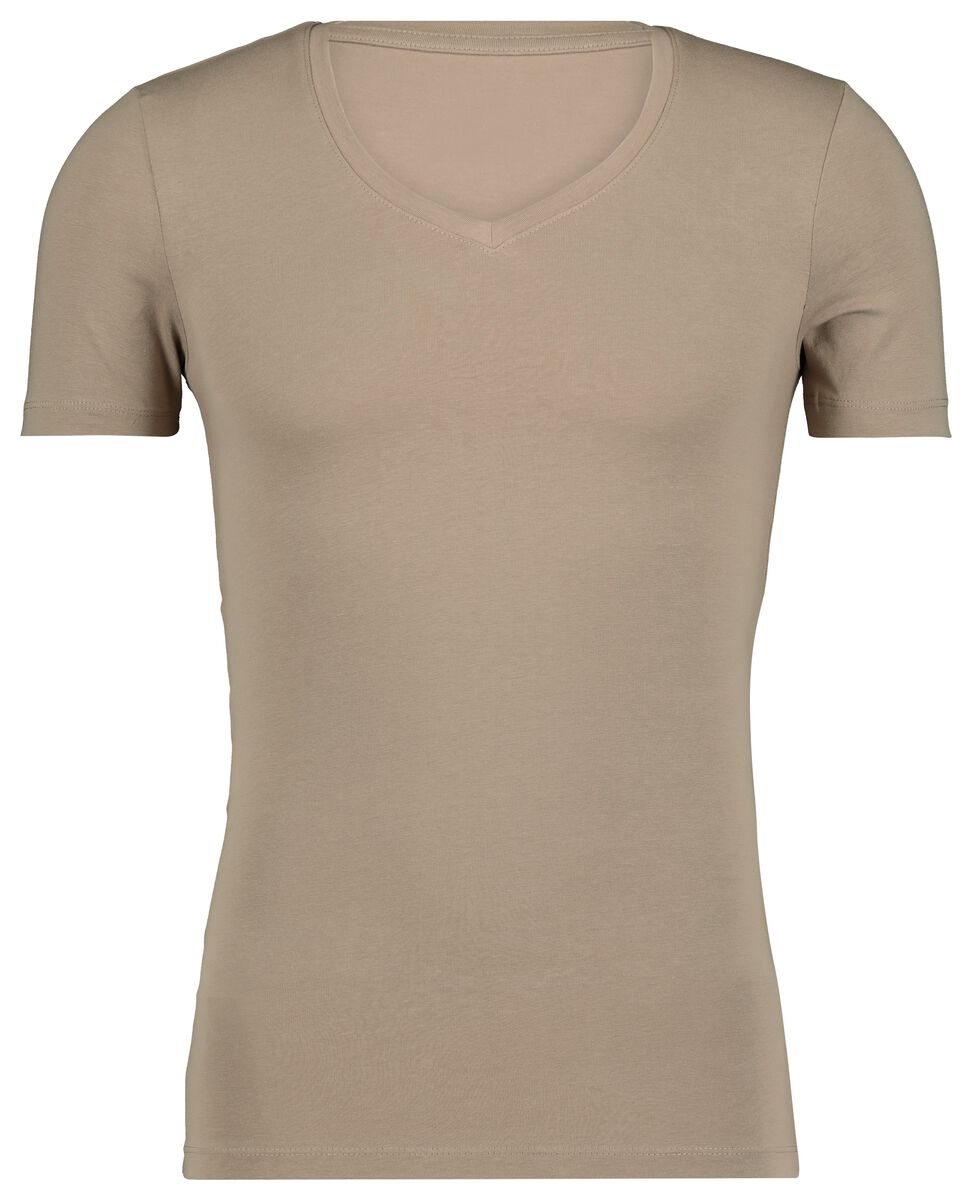 heren t-shirt diepe V-hals slim fit beige - 1000016219 - HEMA