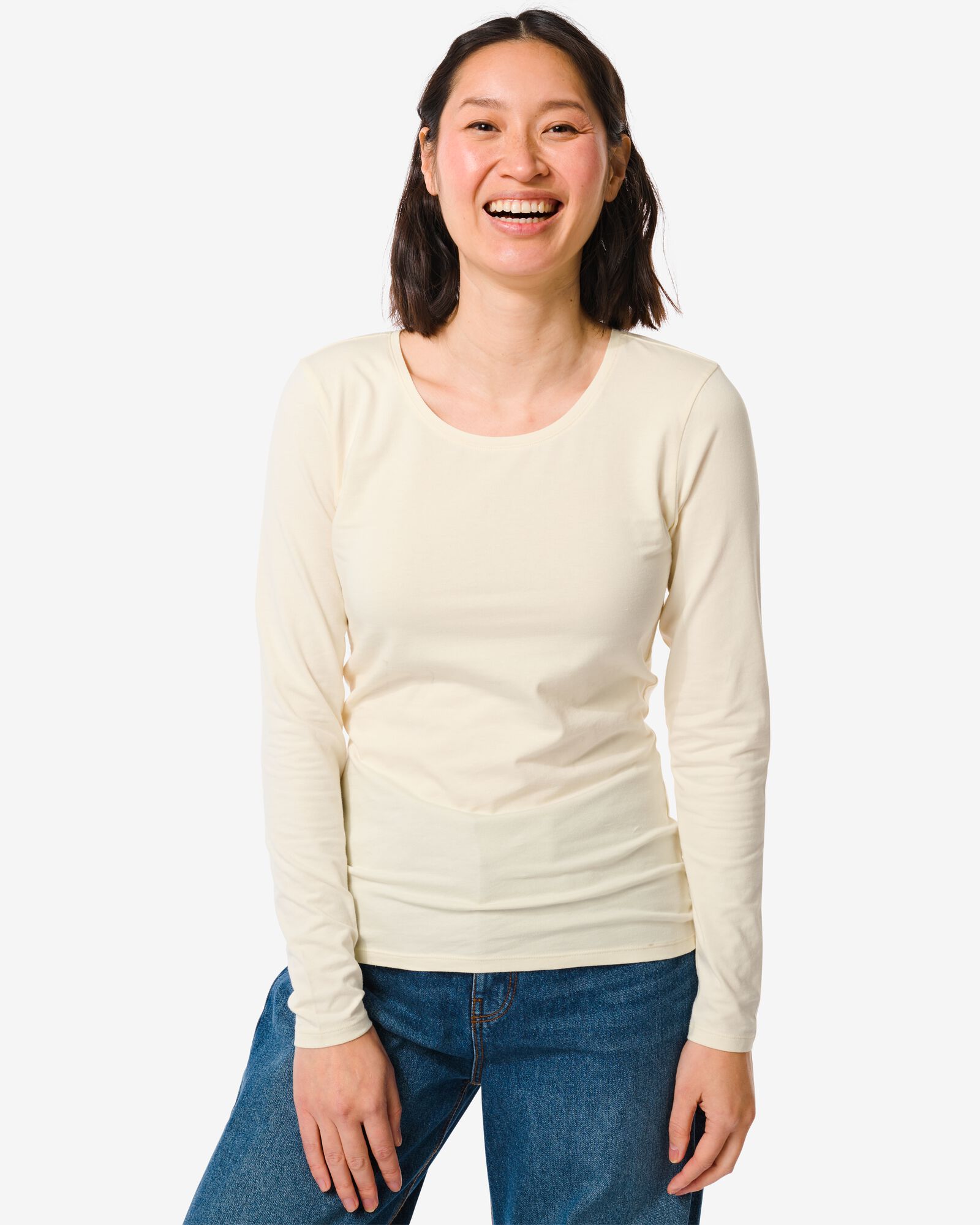 Image of HEMA Dames T-shirt O-hals Lange Mouw Gebroken Wit (gebroken wit)