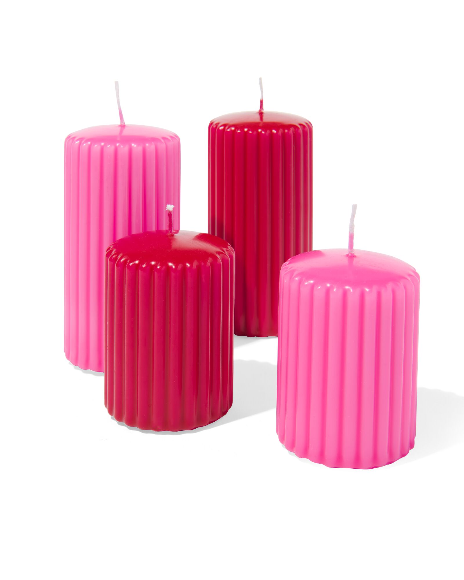 pilaarkaars met ribbels Ø6x8 fluor roze - 13502968 - HEMA