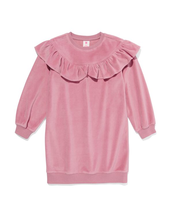 kinder jurk velours met ruffle oudroze oudroze - 30807034OLDPINK - HEMA