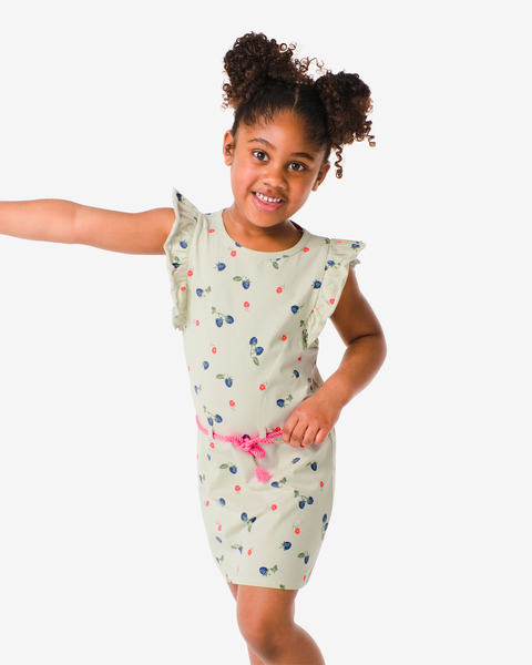 kinder jurk met ruffles en taillekoord lichtgroen lichtgroen - 1000030725 - HEMA