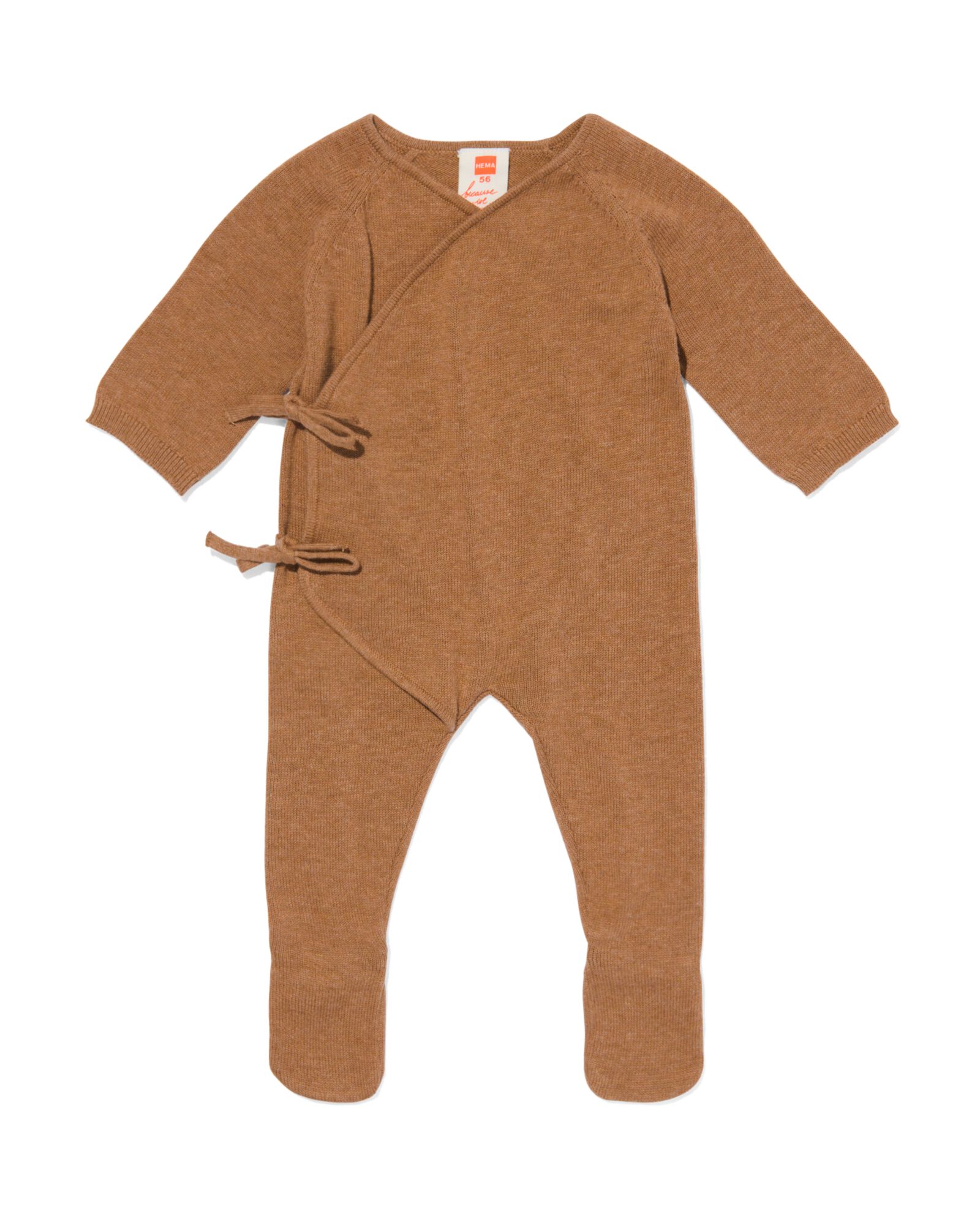 newborn overslag jumpsuit gebreid bruin 56 - 33472312 - HEMA