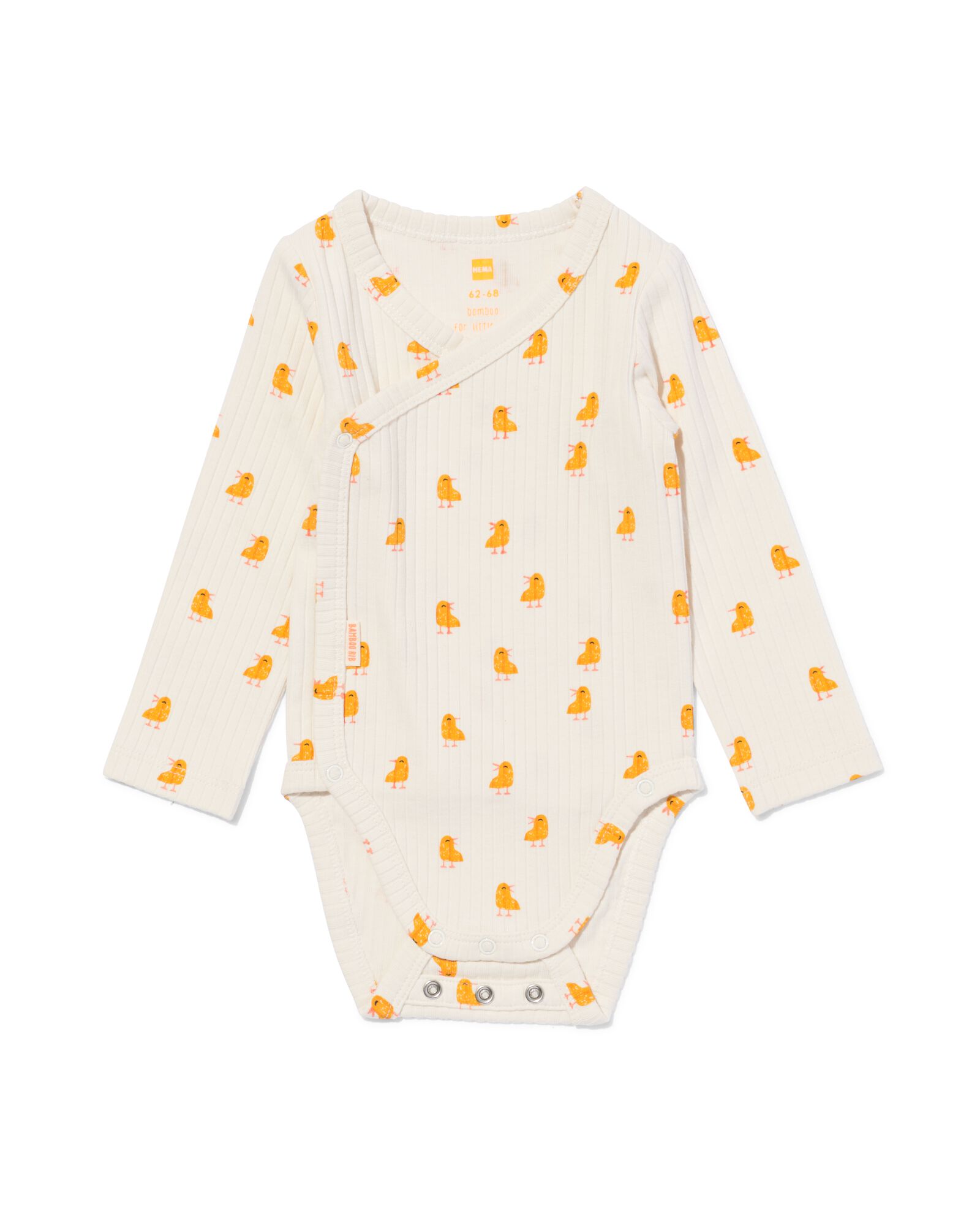 newborn meegroei overslagromper rib met bamboe stretch eendjes gebroken wit gebroken wit - 33401320OFFWHITE - HEMA