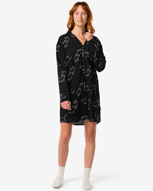 dames nachthemd flanel Takkie zwart zwart - 23470560BLACK - HEMA