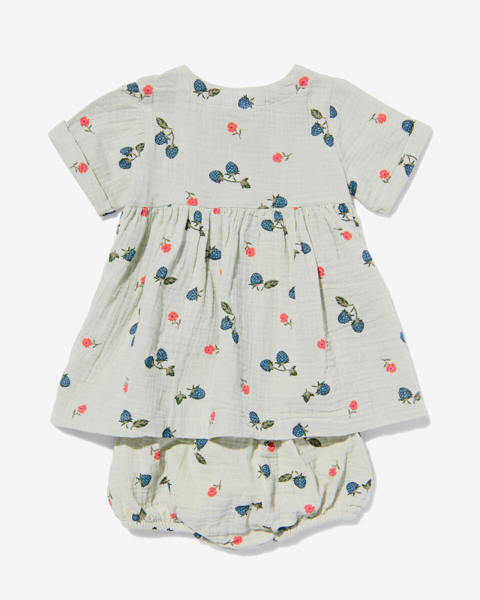baby kledingset jurk en broekje mousseline bramen lichtgroen - 1000030968 - HEMA