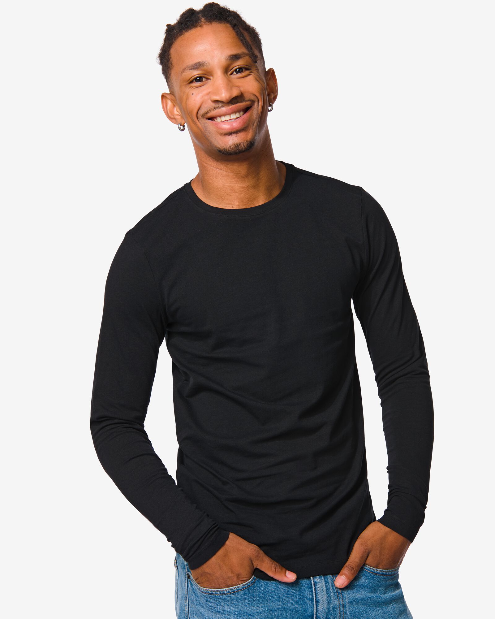 Image of HEMA Heren Shirt Slim Fit O-hals Lange Mouw Zwart (zwart)