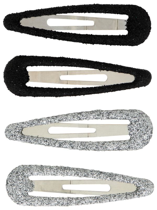 haarclipjes zwart en zilver met glitters - 4 stuks - 11800127 - HEMA