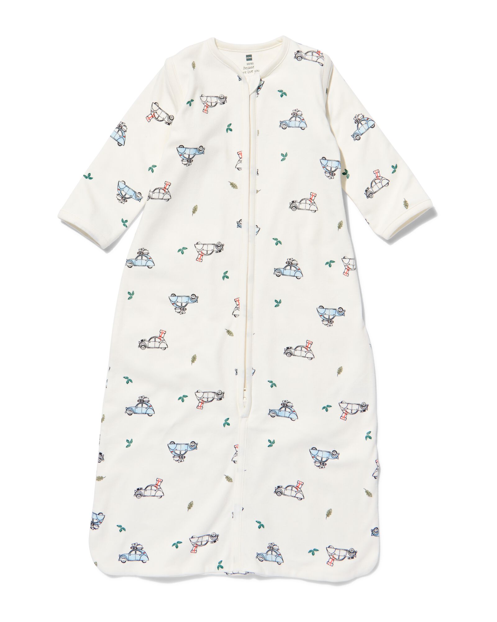 baby slaapzak met afritsmouwen katoen autos beige - 1000030062 - HEMA