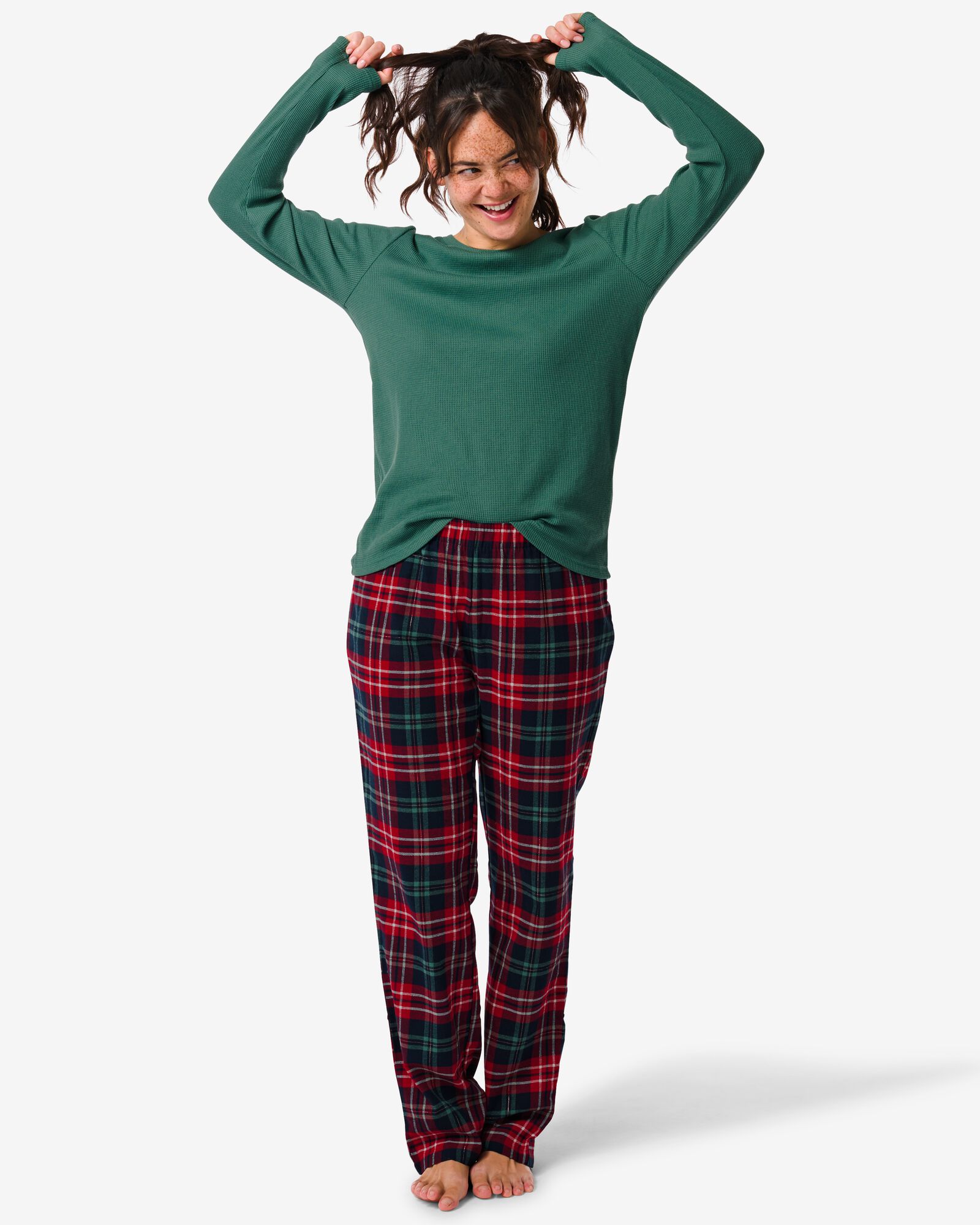 damespyjama jersey/flanel rood rood - 23460200RED - HEMA