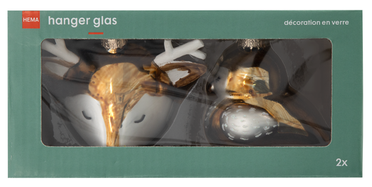 kerstballen 7cm glas rendier/vogel - 2 stuks - 25130168 - HEMA