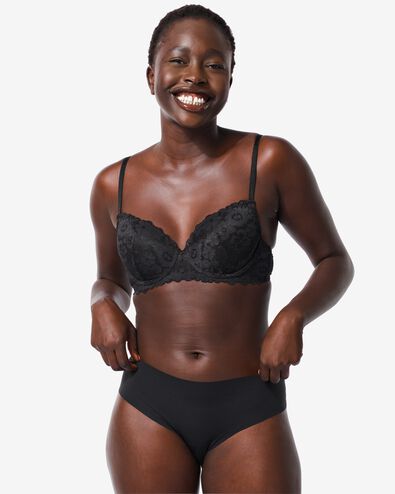 dames brazilian micro met kant zwart M - 19640068 - HEMA