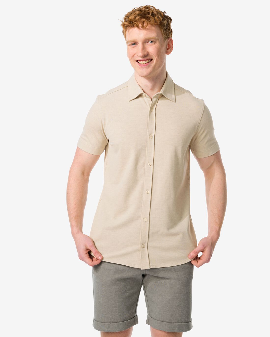 HEMA Heren Overhemd Piqué Beige (beige)