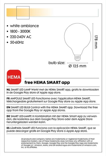 smart LED lamp globe 7W - 806 lm - goud - 20000031 - HEMA