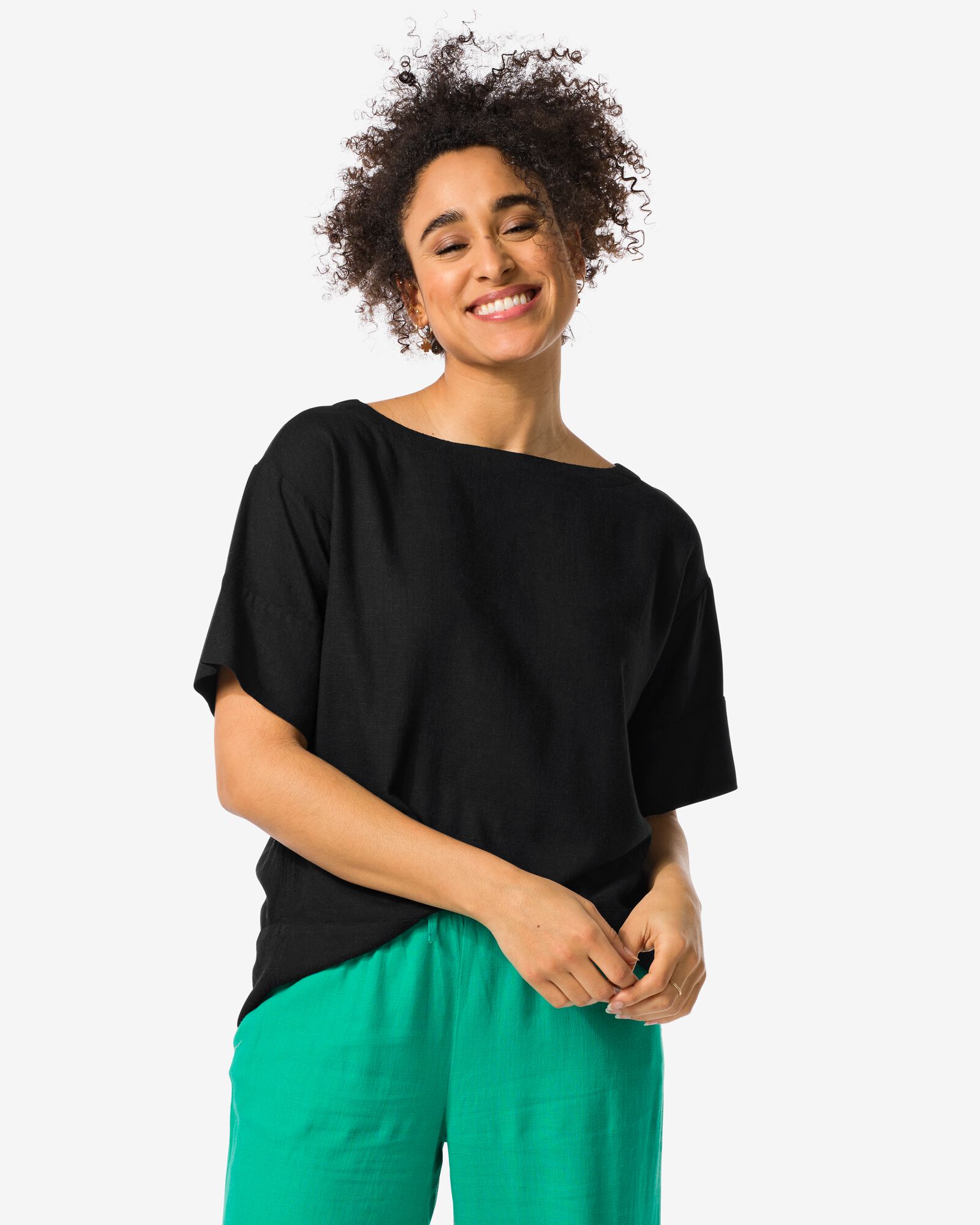 dames top Riley met linnen zwart zwart - 36259555BLACK - HEMA