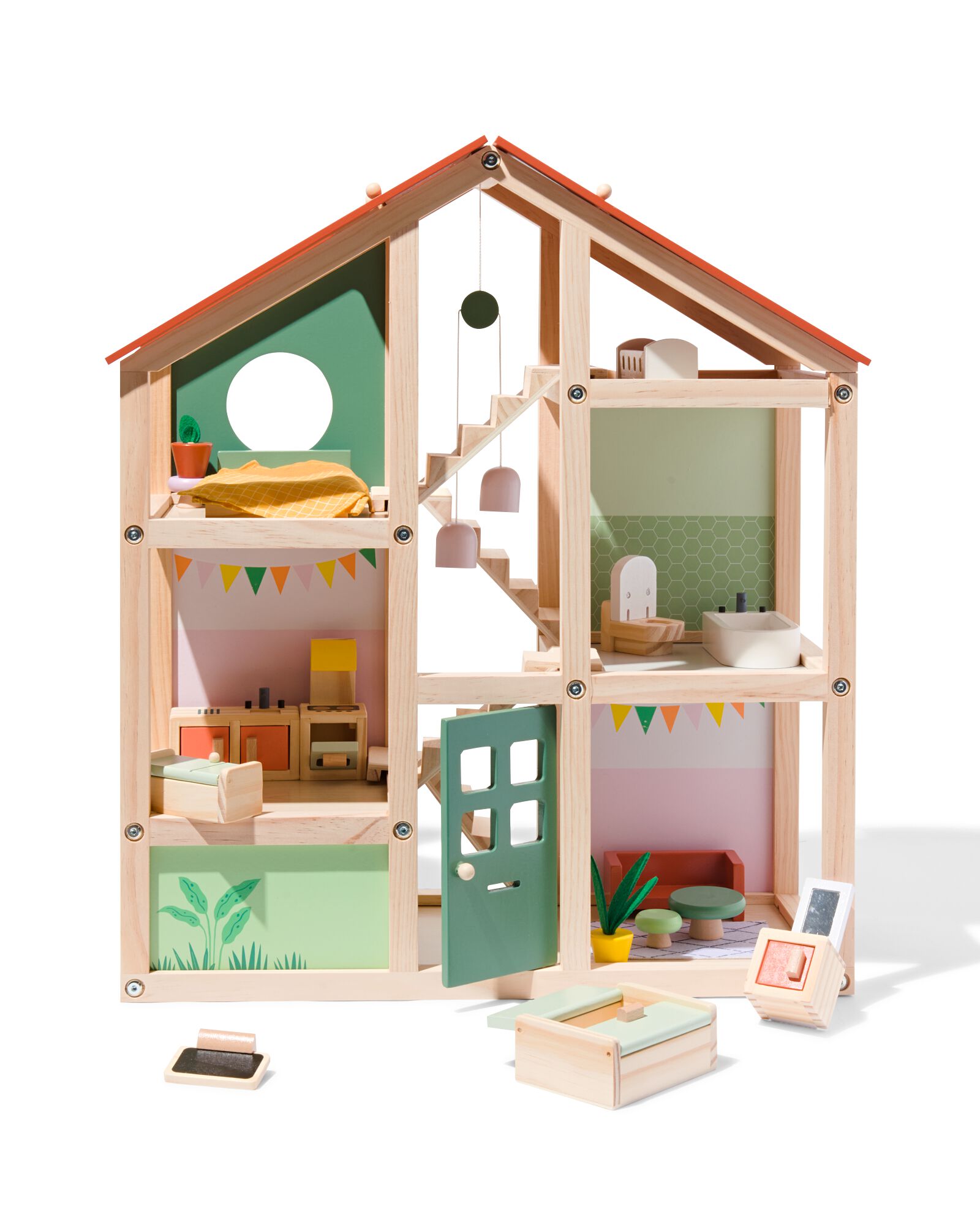 houten poppenhuis met meubels 52x24x61.5 - 15130173 - HEMA