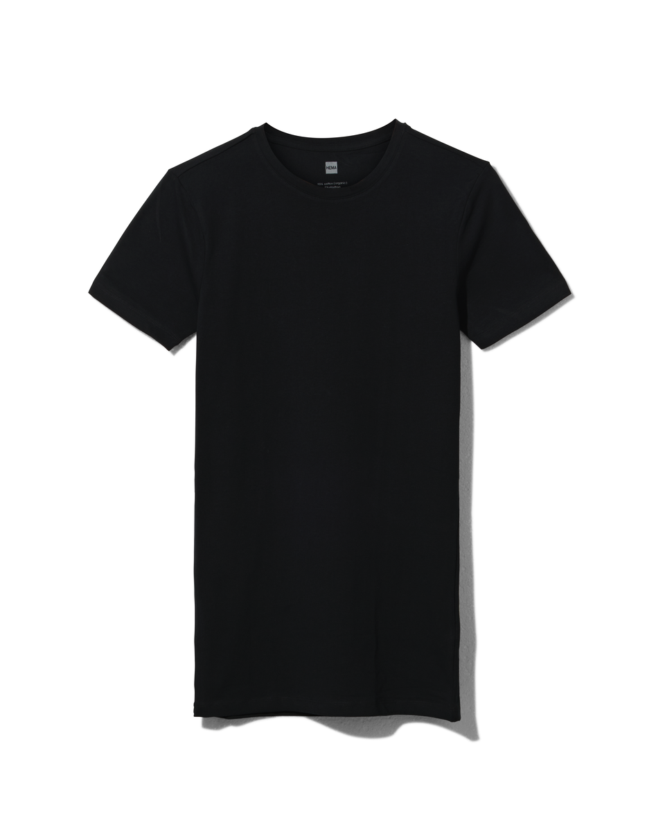 heren t-shirt slim fit o-hals extra lang zwart zwart - 1000009877 - HEMA