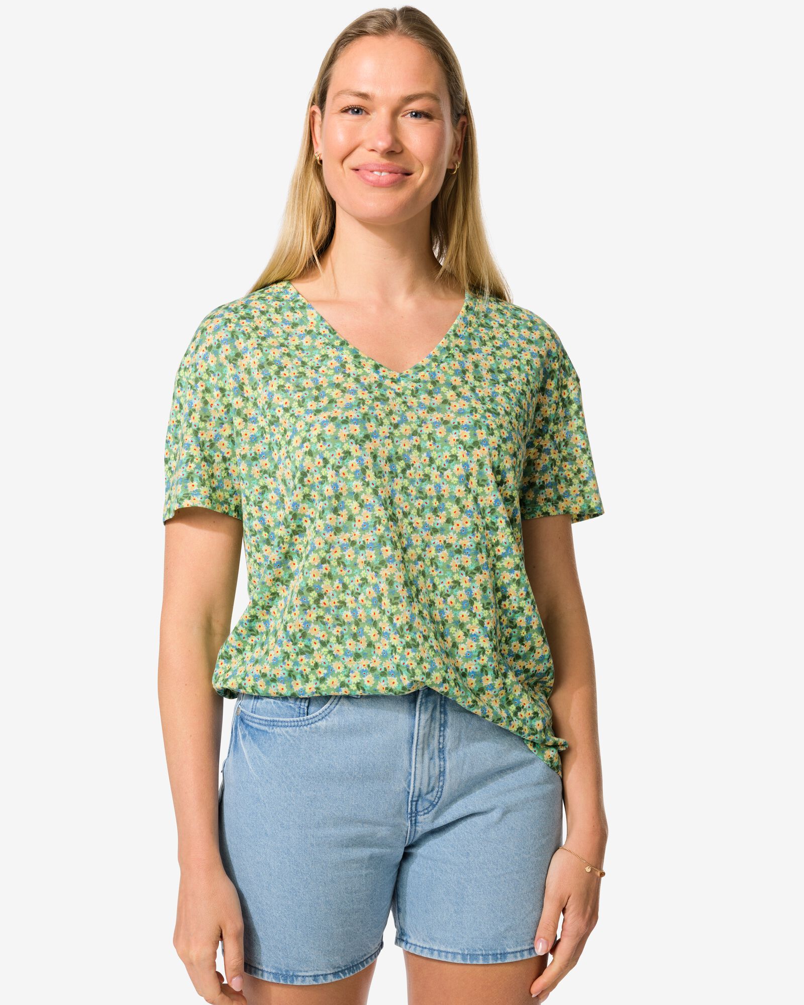 dames t-shirt Evie met linnen multi multi - 36279460MULTI - HEMA