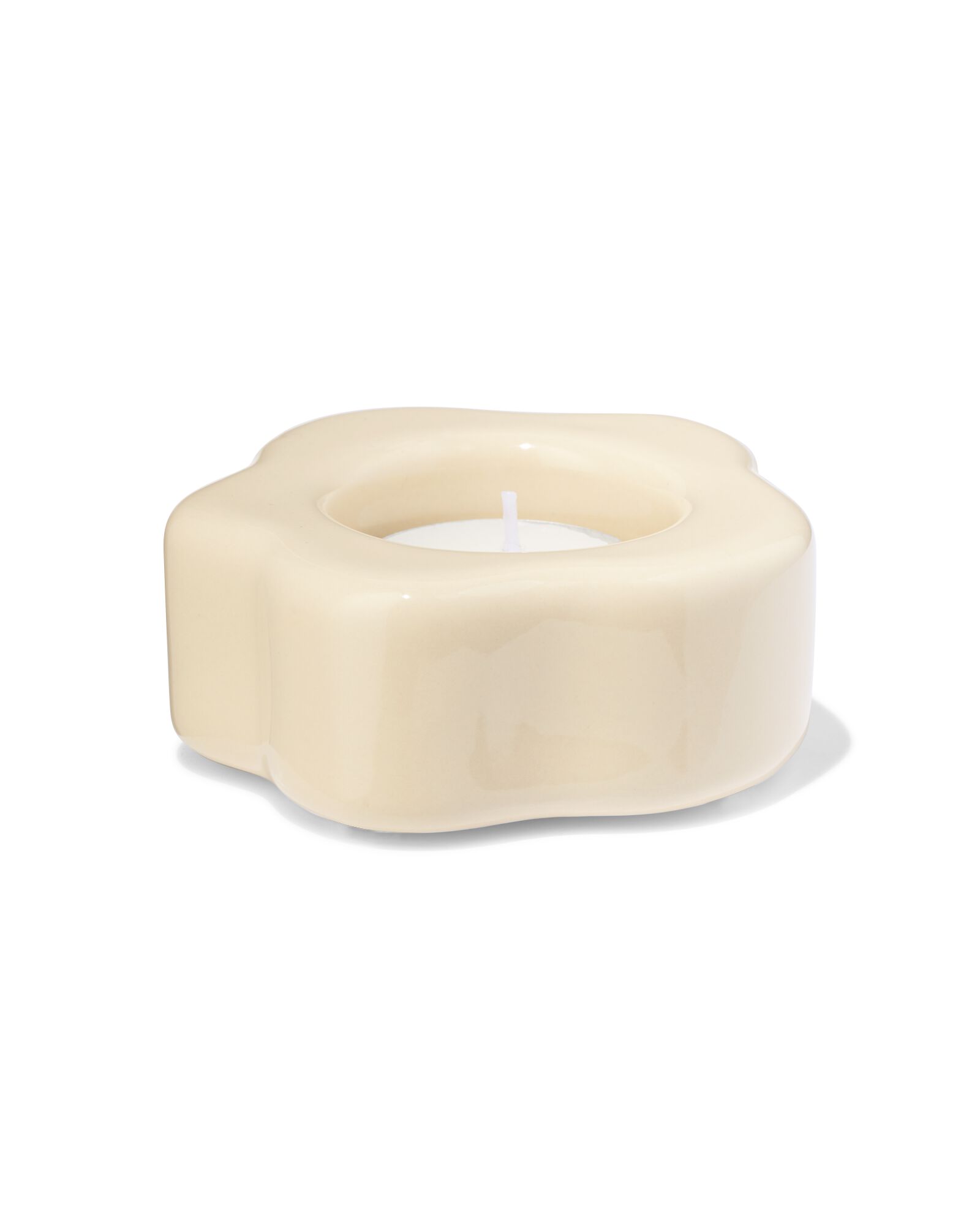 theelichthouder S keramiek golf crème - 13324176 - HEMA