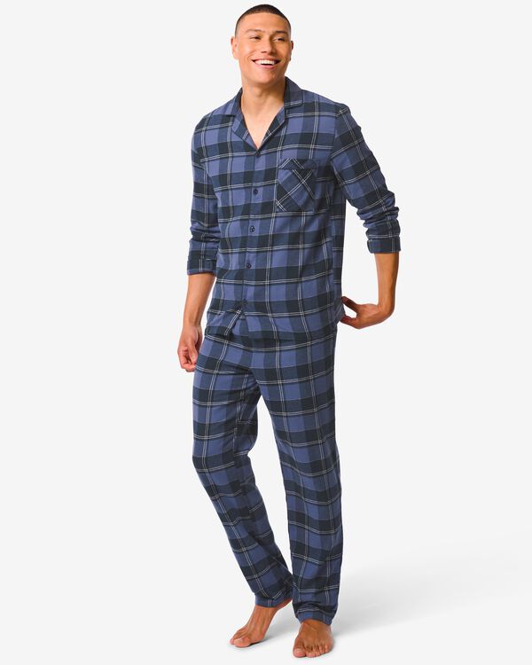 heren pyjama met ruiten flanel donkerblauw donkerblauw - 23630240DARKBLUE - HEMA