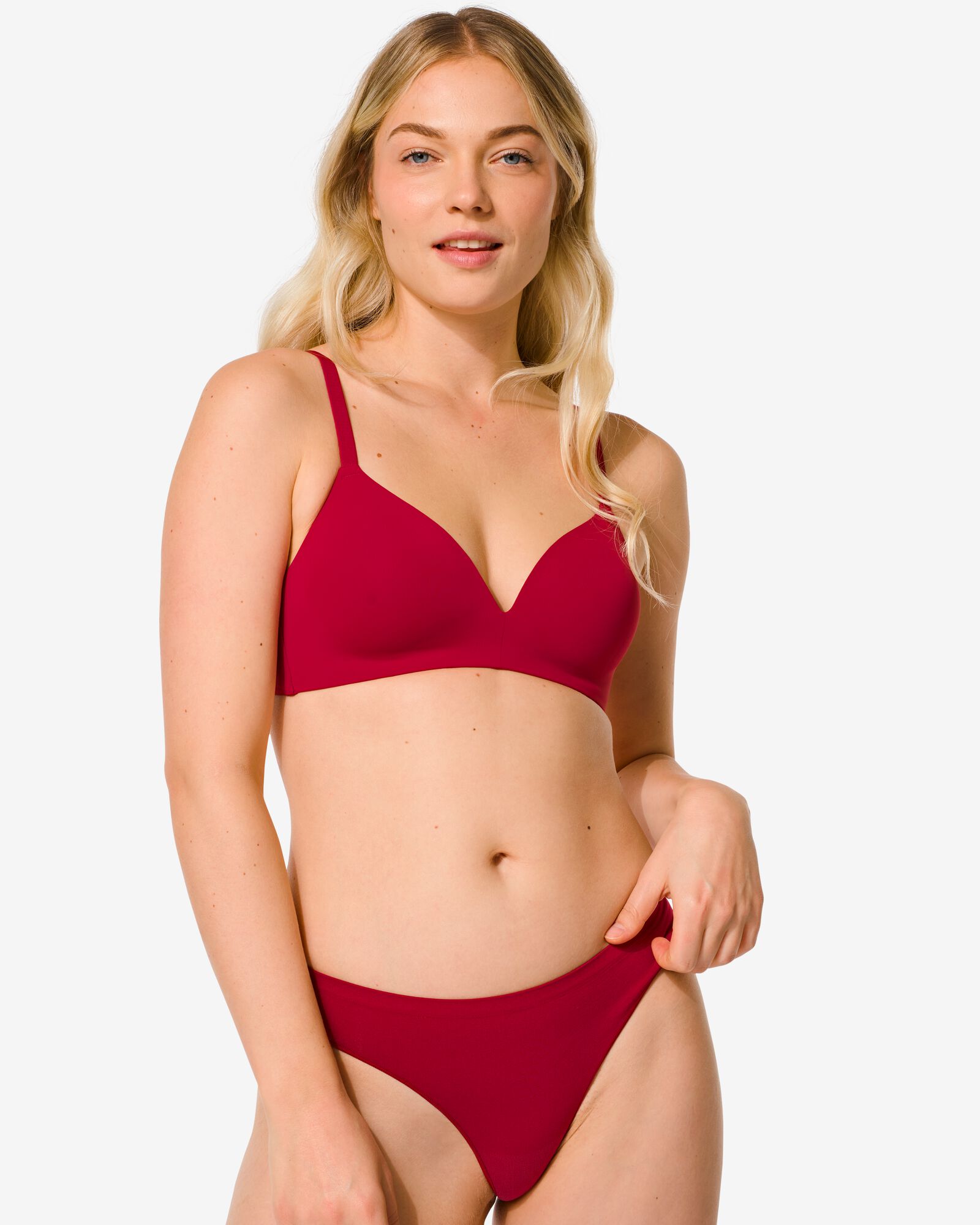 damesstring naadloos micro rood rood - 19650375RED - HEMA