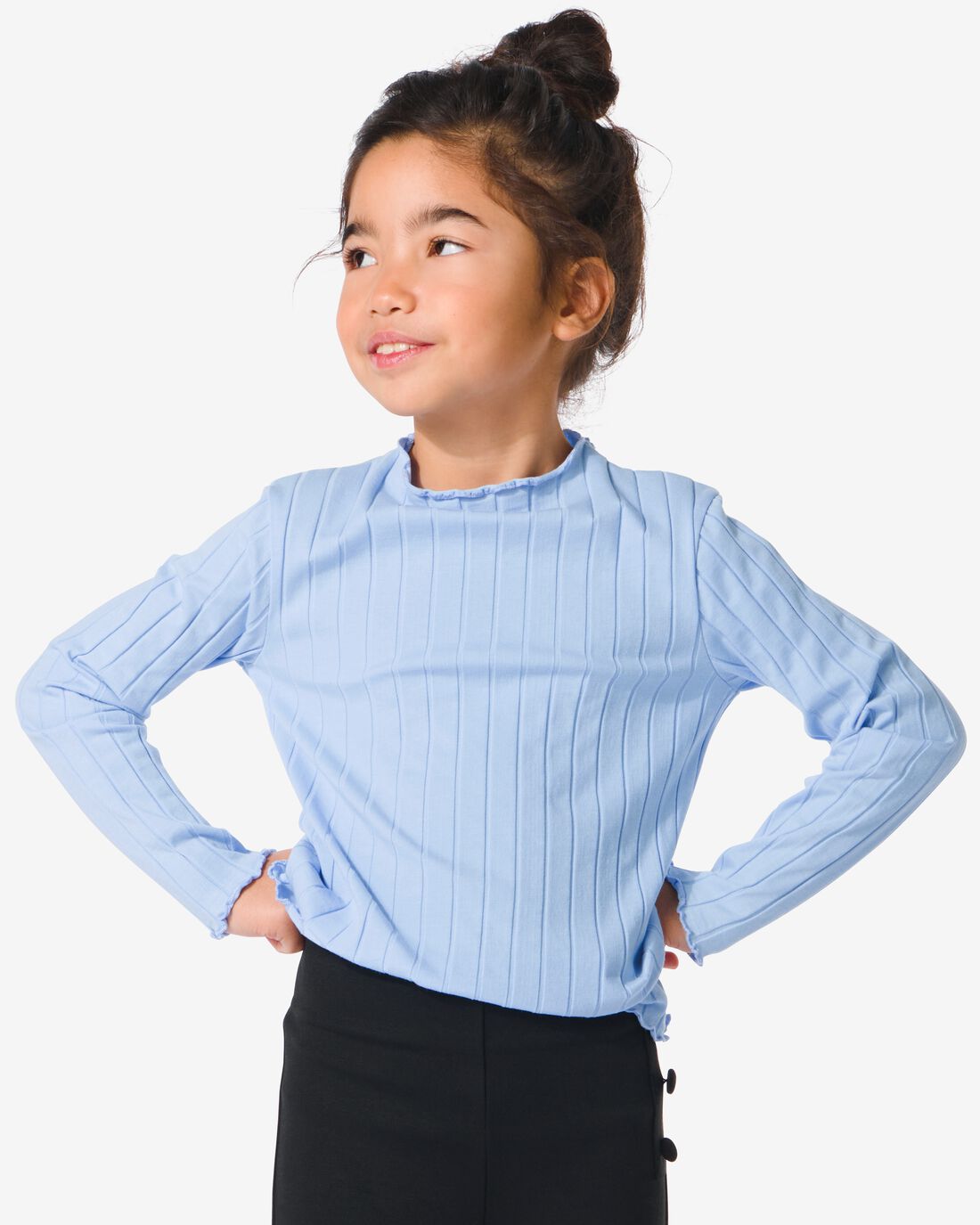 HEMA Kinder T-shirt Met Ribbels Lichtblauw (lichtblauw)