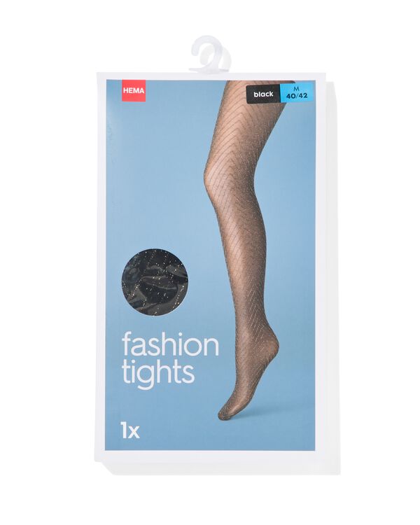 fashion panty met glitter zigzag 30denier zwart zwart - 4060160BLACK - HEMA