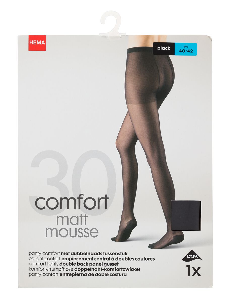 demonstratie voetstuk Compliment comfort panty matt-mousse 30 denier zwart - HEMA