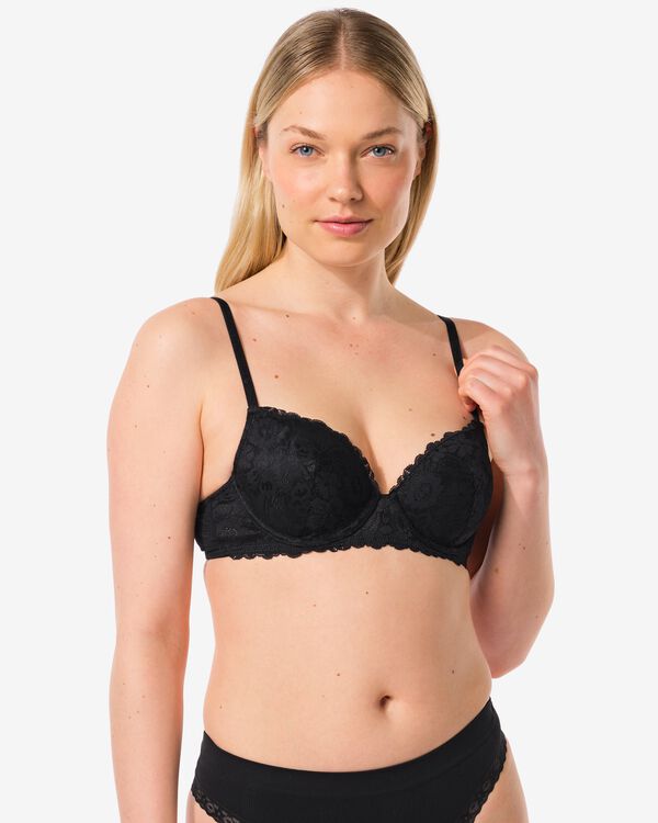 voorgevormde bh met kant met beugel zwart zwart - 21800182BLACK - HEMA