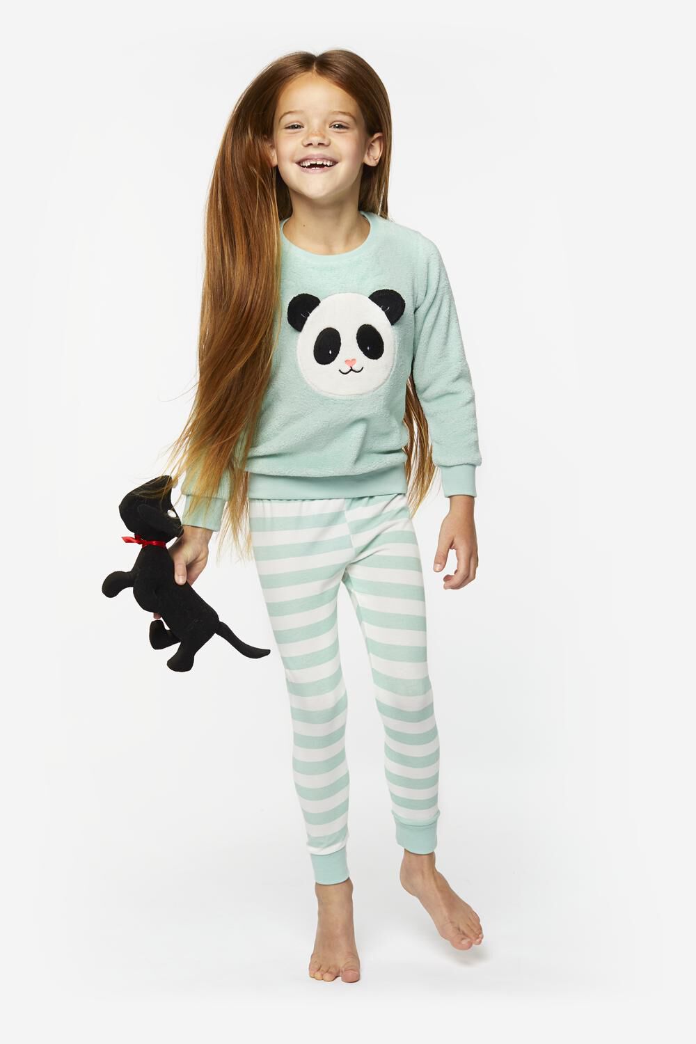 kinderpyjama fleece panda lichtgroen -