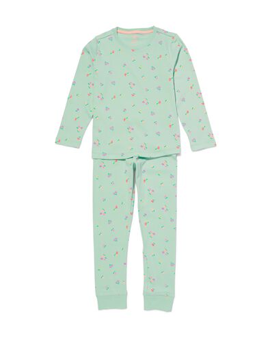kinderpyjama met bloemen rib katoen/stretch lichtblauw lichtblauw - 23021580LIGHTBLUE - HEMA