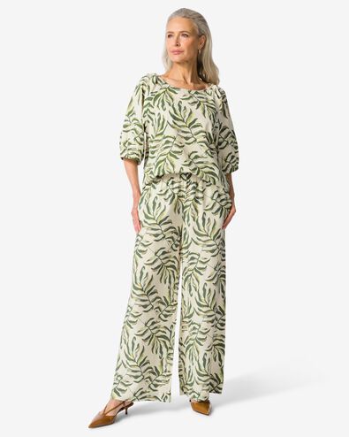 damesbroek Sally wide leg bladeren multi multi - 36219535MULTI - HEMA
