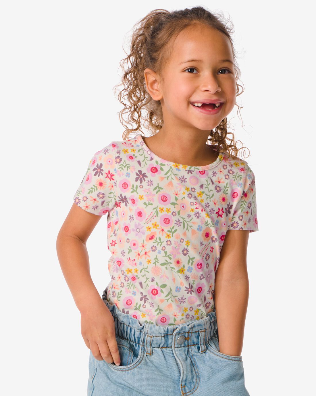 HEMA Kinder T-shirt Met Bloemen Roze (roze)