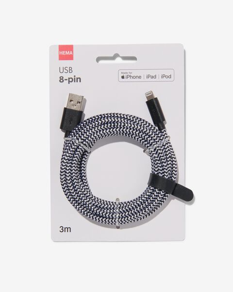 USB laadkabel 8-pin 3m - 39630049 - HEMA