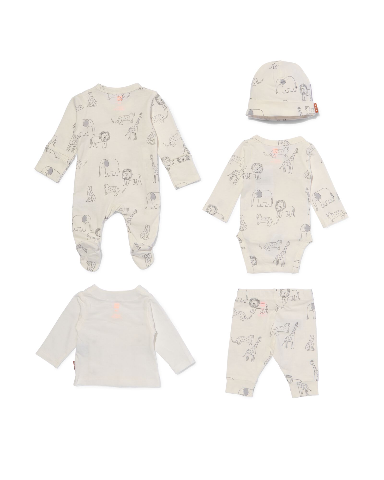 newborn kledingset dieren 5-delig gebroken wit - 1000028251 - HEMA
