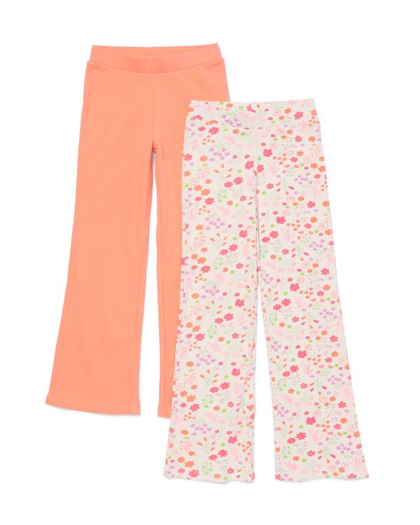 kinderlegging rib flared bloemen - 2 stuks perzik perzik - 30867705PEACH - HEMA