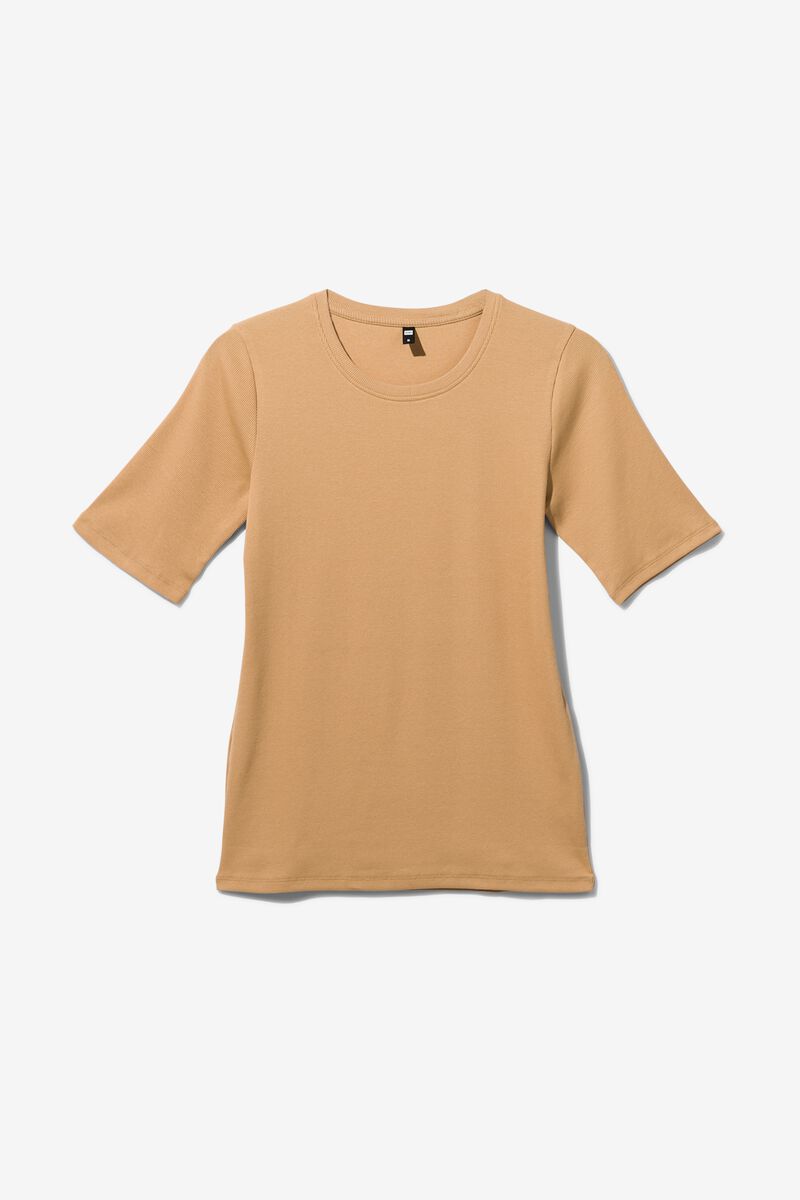 dames t-shirt Clara rib beige beige - 1000029596 - HEMA