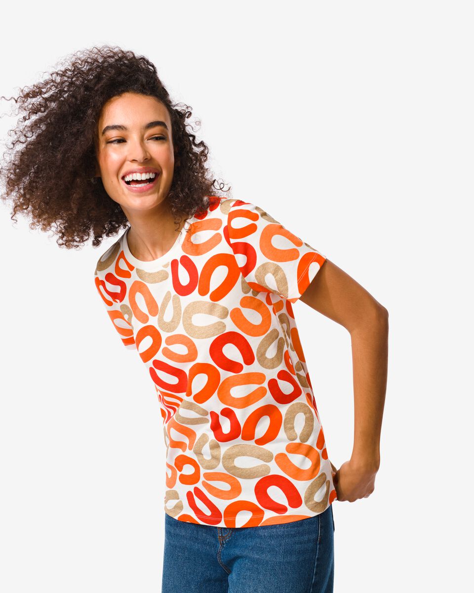 dames t-shirt met glitter rookworsten oranje oranje - 1000031182 - HEMA