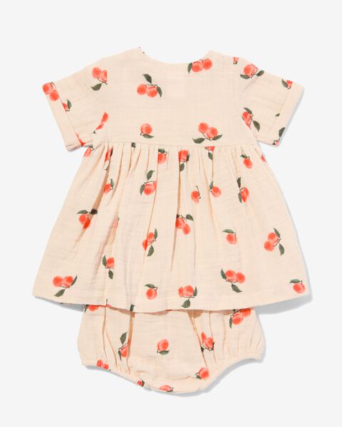 baby kledingset jurk en broekje mousseline perzik ecru ecru - 1000030969 - HEMA