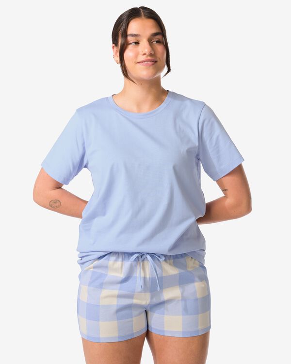 damesshortama katoen ruiten lichtblauw lichtblauw - 23410400LIGHTBLUE - HEMA