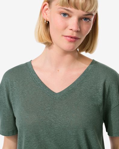 dames t-shirt Evie met linnen groen groen - 36263650GREEN - HEMA