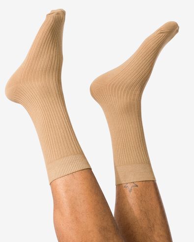 herensokken rib bruin bruin - 4150380BROWN - HEMA