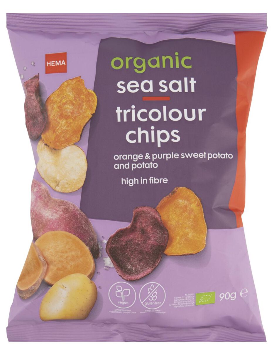 chips tricolour met zeezout biologisch 90gram - 10661144 - HEMA