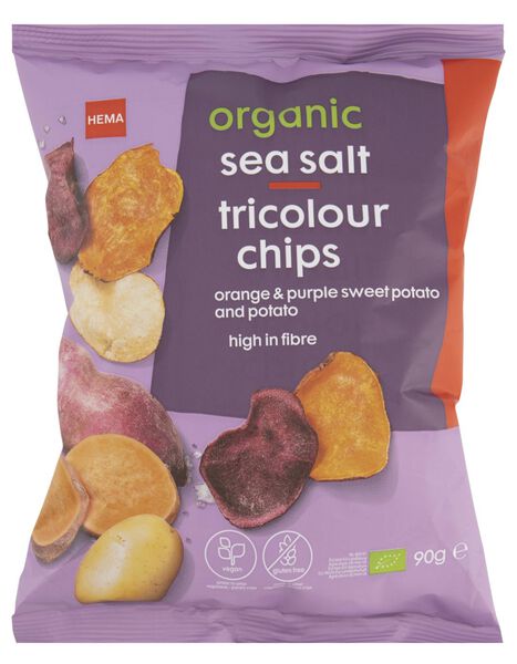 chips tricolour met zeezout biologisch 90gram - 10661144 - HEMA