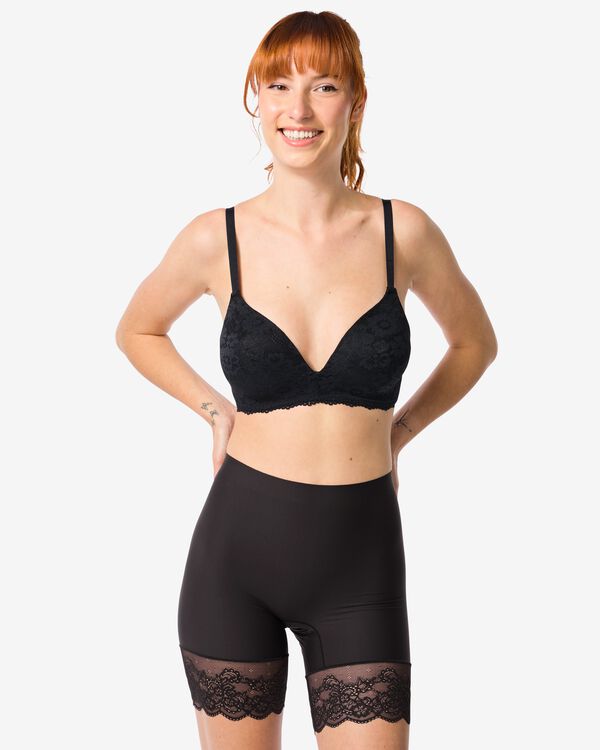 medium corrigerende biker hoge taille met kant zwart zwart - 21560046BLACK - HEMA