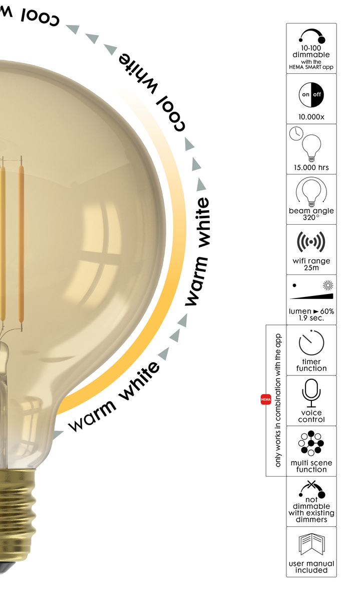 smart LED lamp 7W - 806 lm - globe - goud - 20000030 - HEMA
